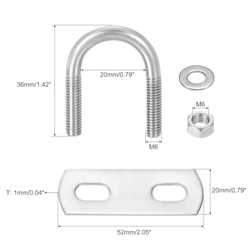Image of uxcell Round U-Bolts, 6 Sets 20mm(0.79 inch) Inner Width 36mm Length M6 304 Stainless Steel U Clamp Bolt with Nuts and Plates, for Boat Trailer