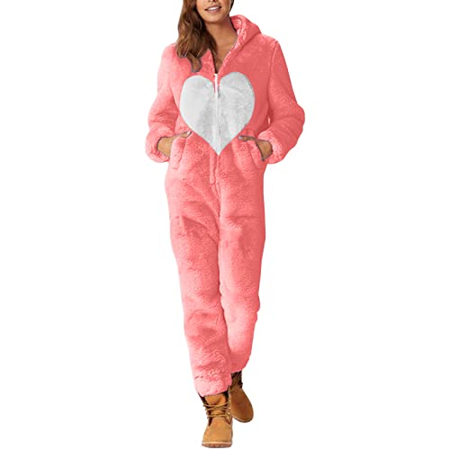Mädchen Teddy Schlafoverall Mit Bärenohren - Warme Fleece Overall Pyjama Mit Reißverschluss