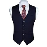 [HISDERN] ベスト メンズ スーツベスト 結婚式 ビジネス チョッキ ジレ おしゃれ Vネック 尾錠付き スリムフィット フォーマル 紳士 礼服(ネイビー/L) V-01