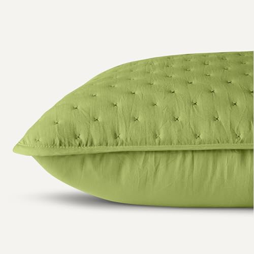 Image of Amazon Basics Brushed Microfiber Quilt Set, Extra Soft with Natural Texture, 3-Piece, Queen /Full, Green