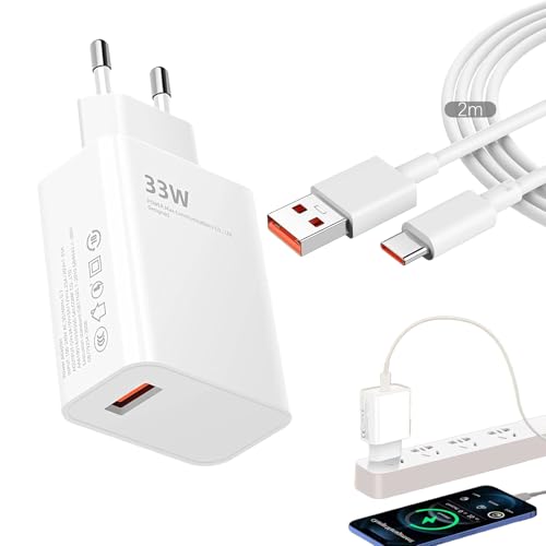 Cargador rápido de 33W para Xiaomi con Cable USB C de 2M,Adaptador de 33W para Xiaomi Redmi Note 13 Pro 12 11 10 9 Xiaomi 14/14T/13T/13/13 Lite,Redmi Note 15 14 13 12 11 10 Pro 5G,Poco F7 X7 X6