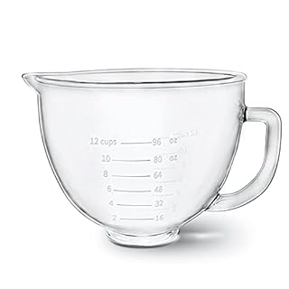 Glass Mixer Bowl For Kitchenaid Tilt-Head Stand Mixers 4.5-5 Quart, 5 qt Mixing Bowl Replacement For Kitchen aid With Measurement Markings,Handle