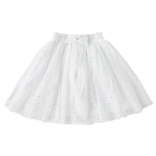 Jastore Girls Sweet Layered Sequins Tutu Skirt Bowknot Party Birthday Dance Princess Skirt (US Age 5 Years 8 Years White)