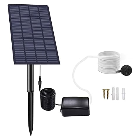 Djioyer Solar Powered Air Pump Kit, 2.5W Fish Pond Air Pump Solar Powered Oxygenator, Portable Low Noise Pond Oxygenator for Outdoor Fish Tank Pool Fishing Pond Cover