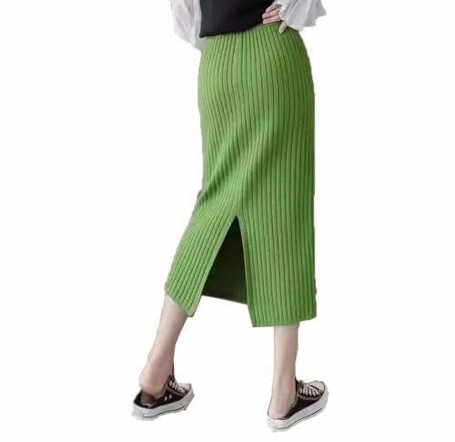 Women's Solid Elastic High Waist Split Slim Mid-Lengt A-Line Knit Bag Hip One Pace Skirt