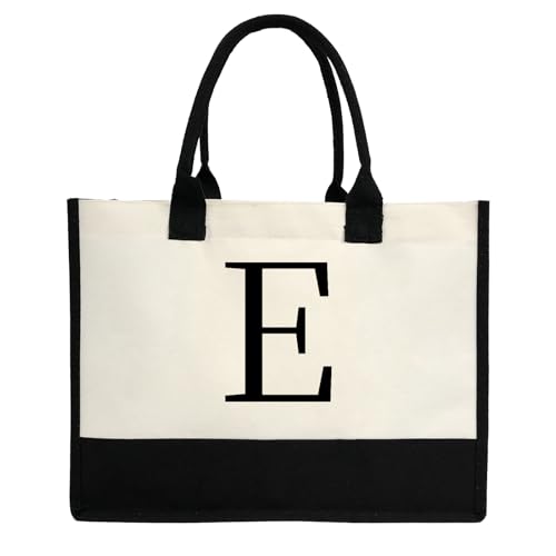 Bolsa feminina com inicial personalizada - bolsa de lona compacta, presente de aniversário de casamento personalizado, E, E