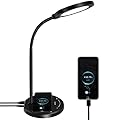 GLFERA Desk Lamp, LED Desk lamp with USB Charging Port, 5 Lighting Modes 10 Brightness Levels, Sensitive Control Eye-Caring Office Lamp Black
