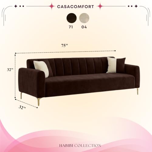 Image of Habibi Rich Velvet Suede 3 Seater Sofa Set | Spacious Soft Touch Comfort Seating | Modern Sofa for Living Room (Dark Brown)