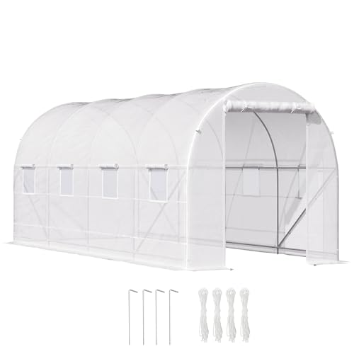 Outsunny Serra per Orto con 8 Finestre e Porta Avvolgibile, Serra da Giardino a Tunnel, Serra per...