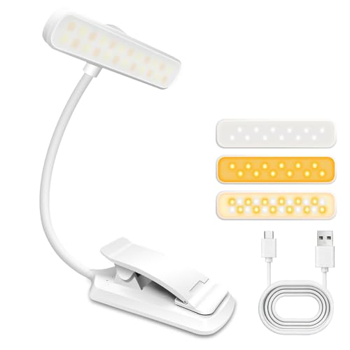 TINYOUTH Lámpara de lectura con pinza de 24 LED, 1000 mAh, recargable por USB, regulable sin niveles, 3 modos de iluminación, 80 horas de duración de luz para leer en la cama