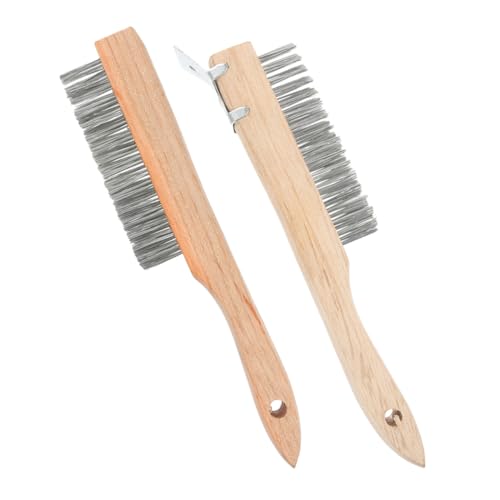 SUPVOX 2pcs Steel Wire Brush with Ergonomic Wooden Handle for Rust and Paint Removal Heavy Duty Metal Scrubber for Industrial Cleaning Automotive Repairs and Maintenance