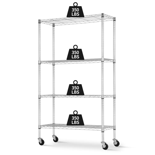 YRLLENSDAN Storage Shelves with Wheels, Heavy Duty 4 Tier Garage