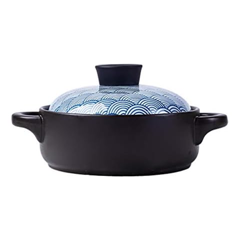 Round Covered Casserole Dish Clay Pot with Dual Handles and Lid, Great for Cooking Basting or Baking, 1.5L/2.5L-Blue (Size : 1.5L) Cover