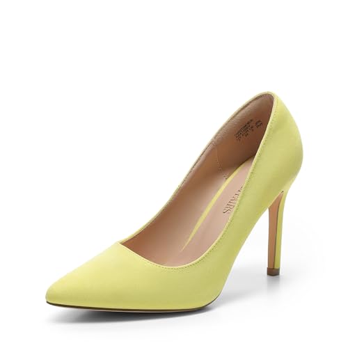 DREAM PAIRS Women's Closed Toe High Heels Dress Pointed Toe Wedding Pump Shoes 10 Yellow/Suede