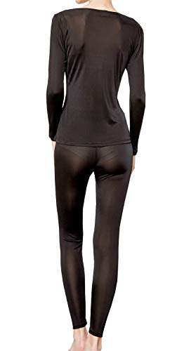 METWAY Women's Silk Long Johns V-Neck Pure Silk Thermal Underwear Sets for Winter Base Layer3