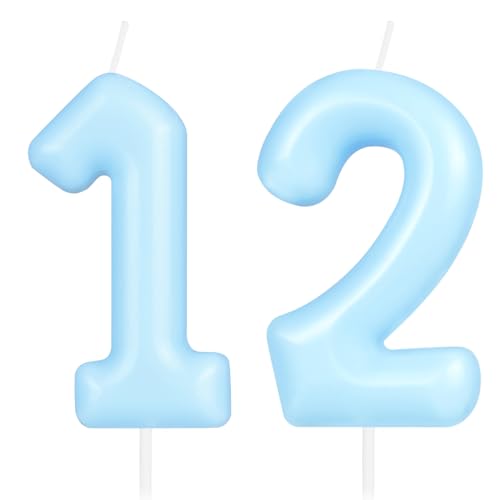 Hongplus Bougie Macaron Numéro 12, Bougies d'Anniversaire pour Gâteau, Décorations de Gâteau Bleues pour Filles et Garçons, Décorations de Fête Pastel...