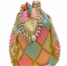 KSR Embroidered Potli Handbag Without Belt, Silk, Multicolour, Mirror Work with Pearl Beaded Handle, Bridal Wedding Ethnic Festive-image-43