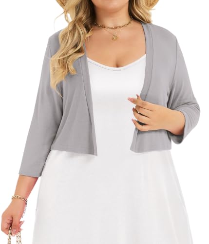 Image of Plus Size Shrugs for Women 3 /4 Sleeve Cropped Cardigan Knit Sweaters Open Front Bolero 2026