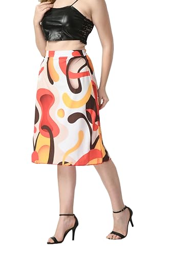 Image of VAGISHA Blooming Below Knee | Middi Printed A-line Skirt for Women's /Girl's |100% Polyblend | Soft & Breathable Fabric | Elastic Band | Casual Wear |M-XXXL|28 inch-36 inch inches
