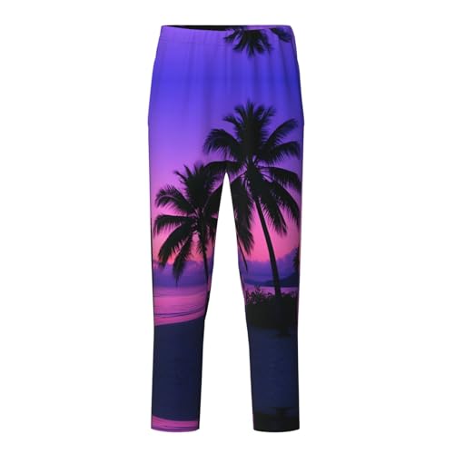 Pajama Pants Pajama Bottoms with Elastic Waistband Sleepwear Lounge PantsBeach Coconut Trees Sunset