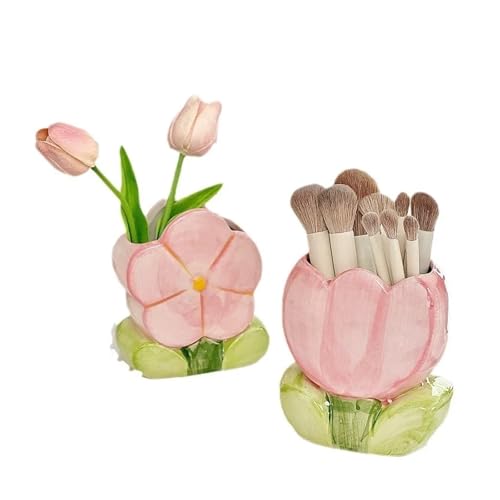 Rangement de pinceaux et pot à crayons en céramique design fleur blanche