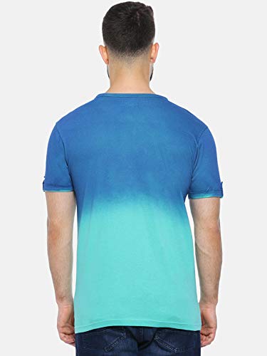 Image of CAHOOT Men's Blue and Mint Ombre Henley Neck Short Sleeve Regular Fit T Shirt for Regular Wear