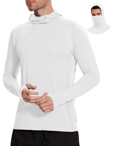 UUMIAER Men's Sun Protection Hoodie UPF 50+ Long Sleeve Sun Shirts with Mask Rash Guard Fishing Hiking Shirts