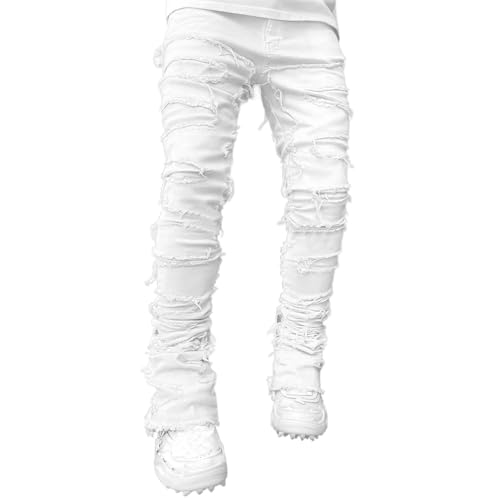 Men's Slim Fit Stretch Jeans Slim Fit Patch Y2K Denim Pants Stretch Fit Skinny Stacked Ripped Destroyed Jeans