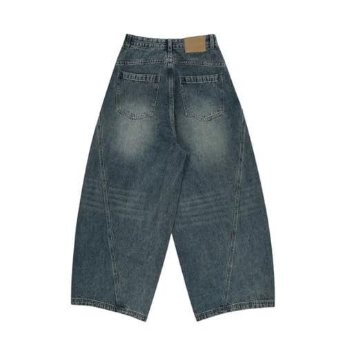 Men’S Wide Leg Harajuku Style Denim Jeans with Button Fly Mid Waist Loose Fit Distressed Pants2