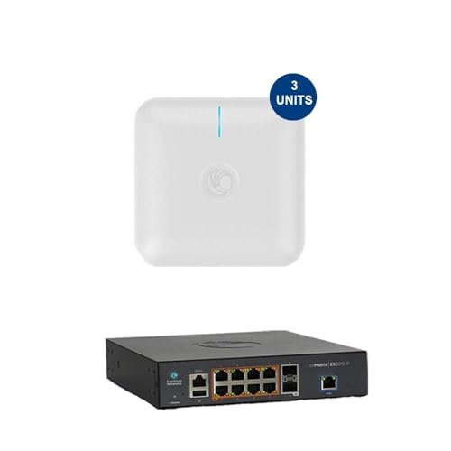 Image of Cambium cnPilot Indoor Access Point E410 802.11ac Wave 2 Dual Band no PoE Injector (FCC) 3-Pack w /cnMatrix EX2010-P Intelligent Ethernet PoE Switch 2 SFP Fiber Ports and 8 PoE+ Ports