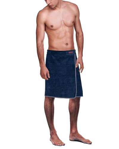 ADAMO XXL-Sauna Kilt dunkelblau für Herren in Übergrößen mit Klettverschluss (65 x 150 cm)