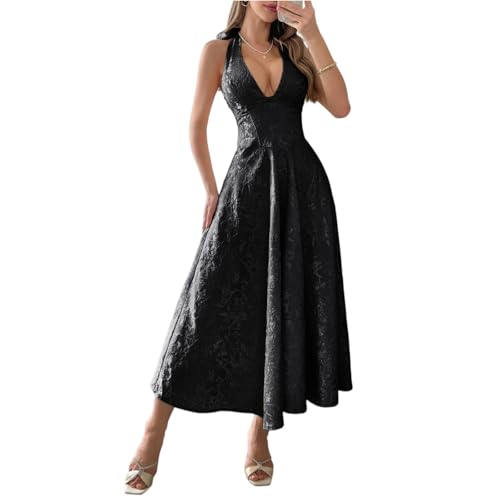 Korsett Kleid Damen Elegant Lang Neckholder Abendkleider Für Hochzeit Kleider Festlich Maxi A Linie Cocktailkleid Rückenfrei Corset Ballkleid Frauen...
