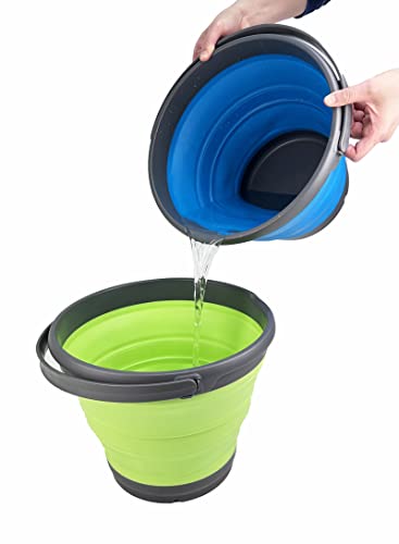 Image of SAMMART 10L (2.6 Gallon) Collapsible Plastic Bucket - Foldable Round Tub - Portable Fishing Water Pail - Space Saving Outdoor Waterpot, Size 33cm Dia (Grey /Cerulean)