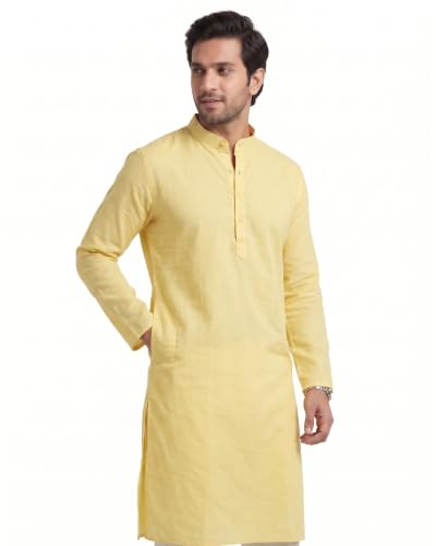 Image of Men's Cotton Blend Plain Kurta Comfortable and Stylish