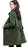 chouyatou Women's Elegant Lapel Collar Double Breasted Wool Blend Pea Coat with Belt (Medium, Army...