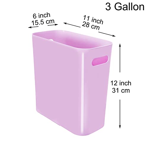 Image of Youngever 2 Pack 3 Gallon Slim Trash Can, Plastic Garbage Container Bin, Trash Bin with Handles for Home Office, Living Room, Study Room, Kitchen, Bathroom (Purple)