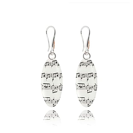 Pendientes Colgantes Clásico Redondo u Ovalado Colección Sinfonía Musical Ligero; Joyería para Mujer (Estilo 17 - Notas Blanco y Negro)
