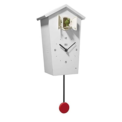 KOOKOO Birdhouse White, Modern Design Cuckoo Clock with 12 Natural Bird Voices or Cuckoo Call