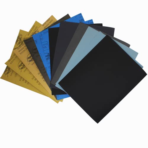 10 hojas Papel de Lija 400 800 1200 2000 3000 Grit Surtido Papel de Lija Seco/al Agua （9x11 pulgadas）-FEIHU