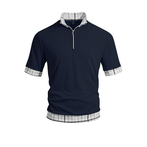 T-shirt homme demi fermeture éclair à carreaux oversize manches courtes nouveauté 2026