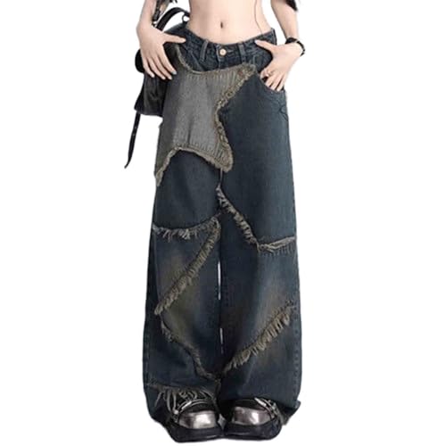 BXCNCKD Women's y2k Retro Leg Wide Leg Pants with Star Pattern Rough Edged Floor Pants high Waisted Loose Jeans