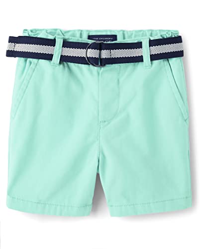 The Children's Place Baby Boys' and Toddler Twill Belted Chino Short, Mellow Aqua, 2T - image 1