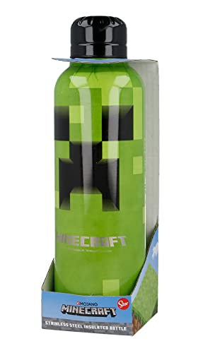 Botella de agua reutilizable térmica de acero inoxidable con doble aislamiento de 515 ml de Minecraft