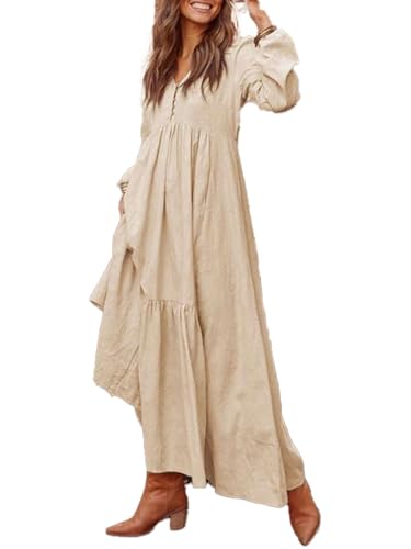 cotton and linen ruffled chest strap dress Women's Casual Puffy Sleeve Tiered Maxi V Neck Twist Knot Front Flutter Swing Tunic Dress Lantern Sleeve Ruffle Dress Fashionable Autumn Dresses with Pockets A-Line Dresses Apricot : Clothing, Shoes Style_High Neckline 100% Cotton Material Monte Gets All Bubbly Color:Alotta Polka Dot