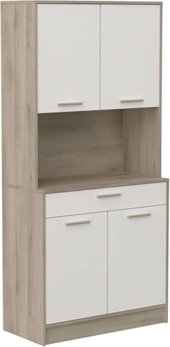 Demeyere Meuble Cuisine avec Plan De Travail 3 Etagères, 1 Tiroir, 1 Niche – Idéal Micro-Onde et Résistant à l’Eau – Coloris Chêne Kronberg et Blanc - 84 x...