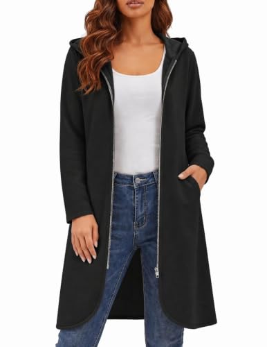 Zeagoo Oversized Sweatshirt for Women Jacket Women's Zip Up Hoodies Oversized Fleece Long Tunic Sweatshirts Zip Up Hoodie Women Casual Long Sleeve 2026 Fall Hoodie Jacket Coat Black
