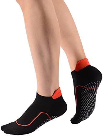 Teebulen Women's 2 Pairs Black Padded Anti Slip Grips Compression Low Cut Yoga Barre Pilate Socks,Size 4-9