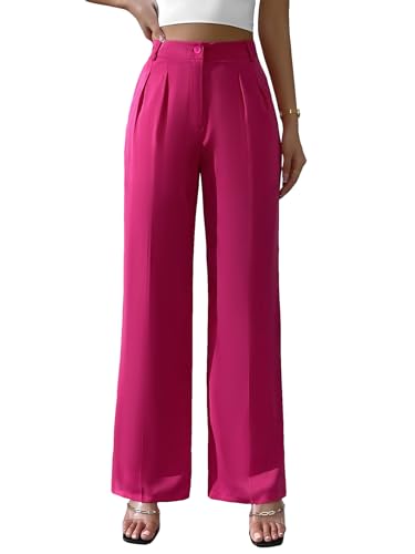 WDIRARA Women's High Waist Button Wide Leg Pants Elegant Work Pleated Pants