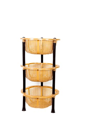 Image of TeDeMel Desire 4 Virgin Plastic Dish Rack | Multipurpose Storage Basket for Onion Potato & Vegetables | Kitchen Tray Rack for Household Use | Durable & Lightweight | Brown