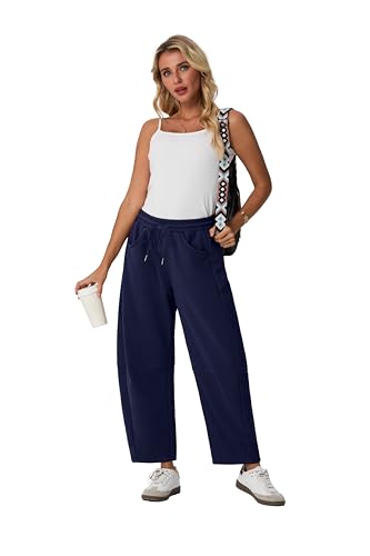 Lepunuo Barrel Sweatpants Women Casual Baggy Elastic Waisted Pants Wide Leg Gym Trousers with Pockets